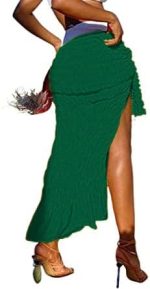 Avanova Women's Tie Side Ruffle Trim Sarong Coverup Beach Ruched Split Thigh Midi Skirt - Image 3